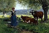 Julien Dupre Milkmaid with Cows 2 painting